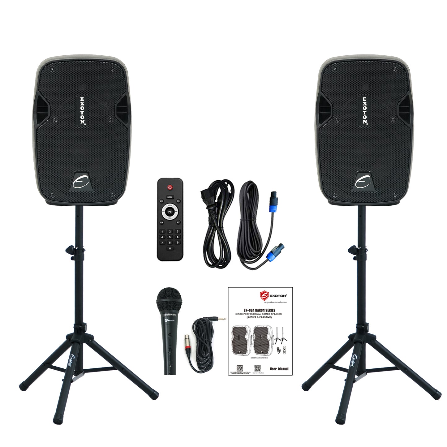 1200W 8-inch 2-Way Bluetooth Powered PA Speakers With Microphone