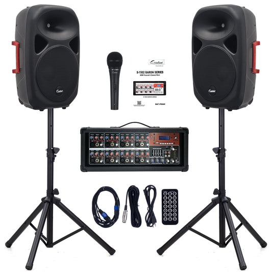 2000W 15-inch PA Speaker System With 8 Channel Mixer