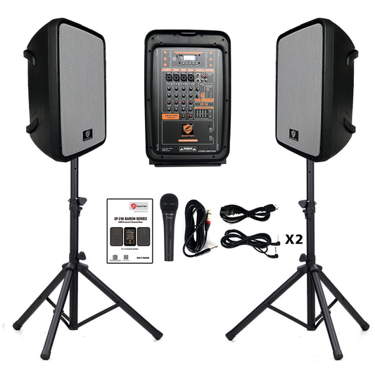 600W 10-inch All-in-One Dual Portable Speakers With 8 Channel Mixer