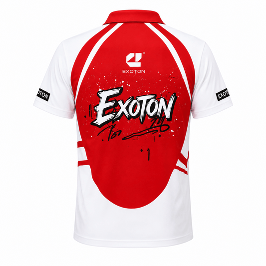 EXOTON Cotton Graphic Polo T-Shirt Red and White