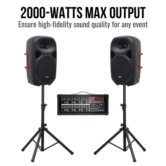 2000W 15-inch PA Speaker System With 8 Channel Mixer
