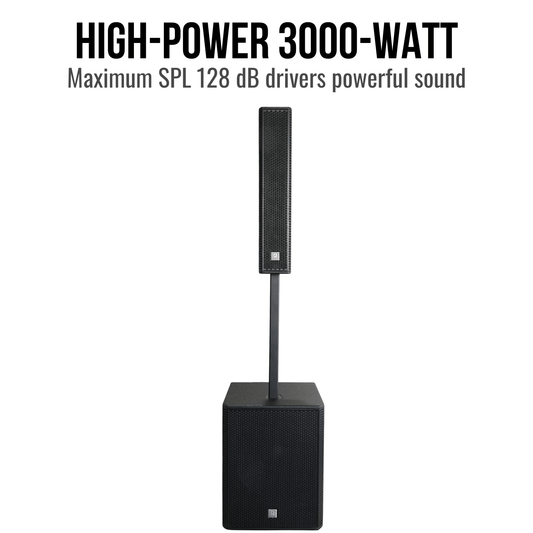 3000W 18-inch Powered Column Array Speaker System - Black