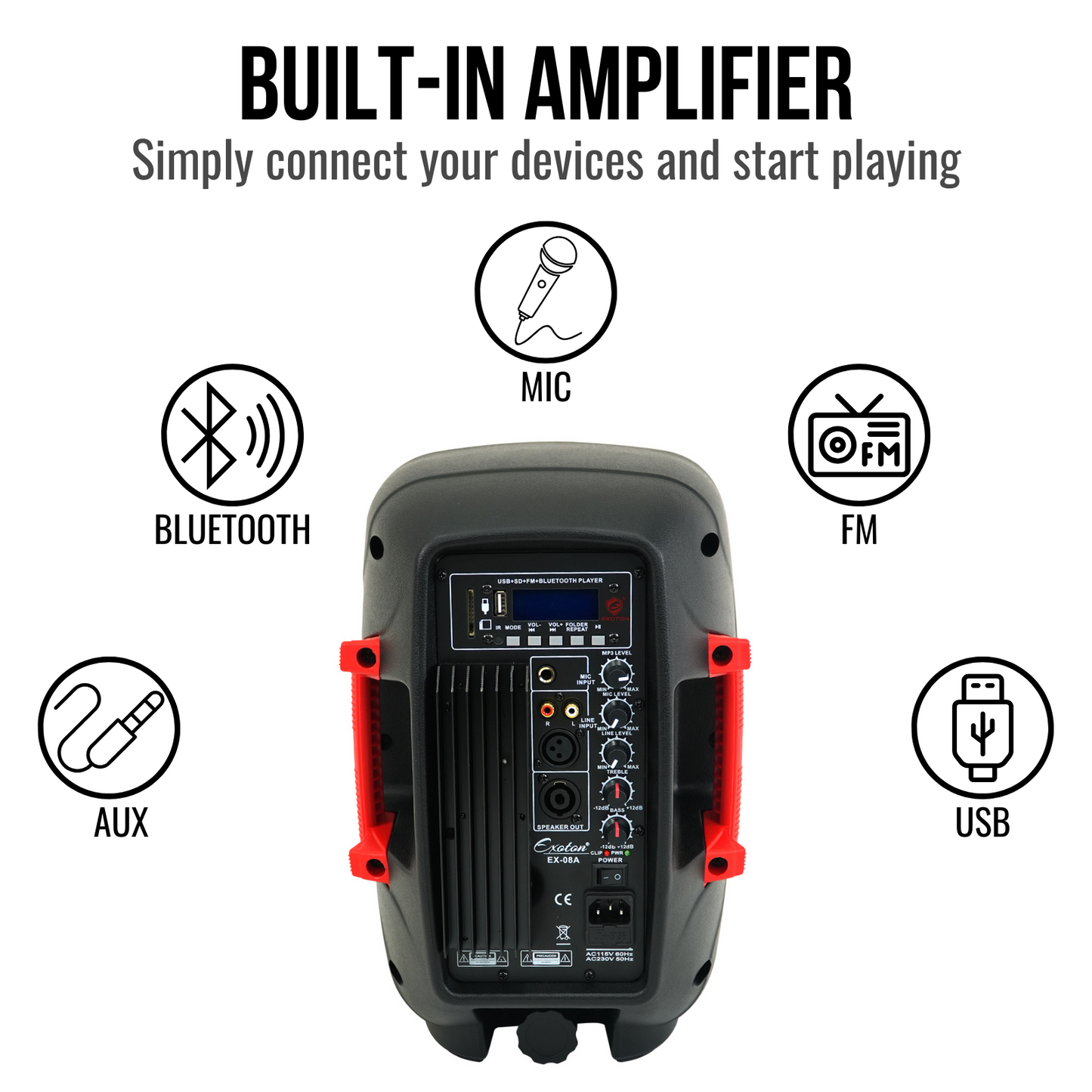 1200W 8-inch 2-Way Bluetooth Powered PA Speakers With Microphone