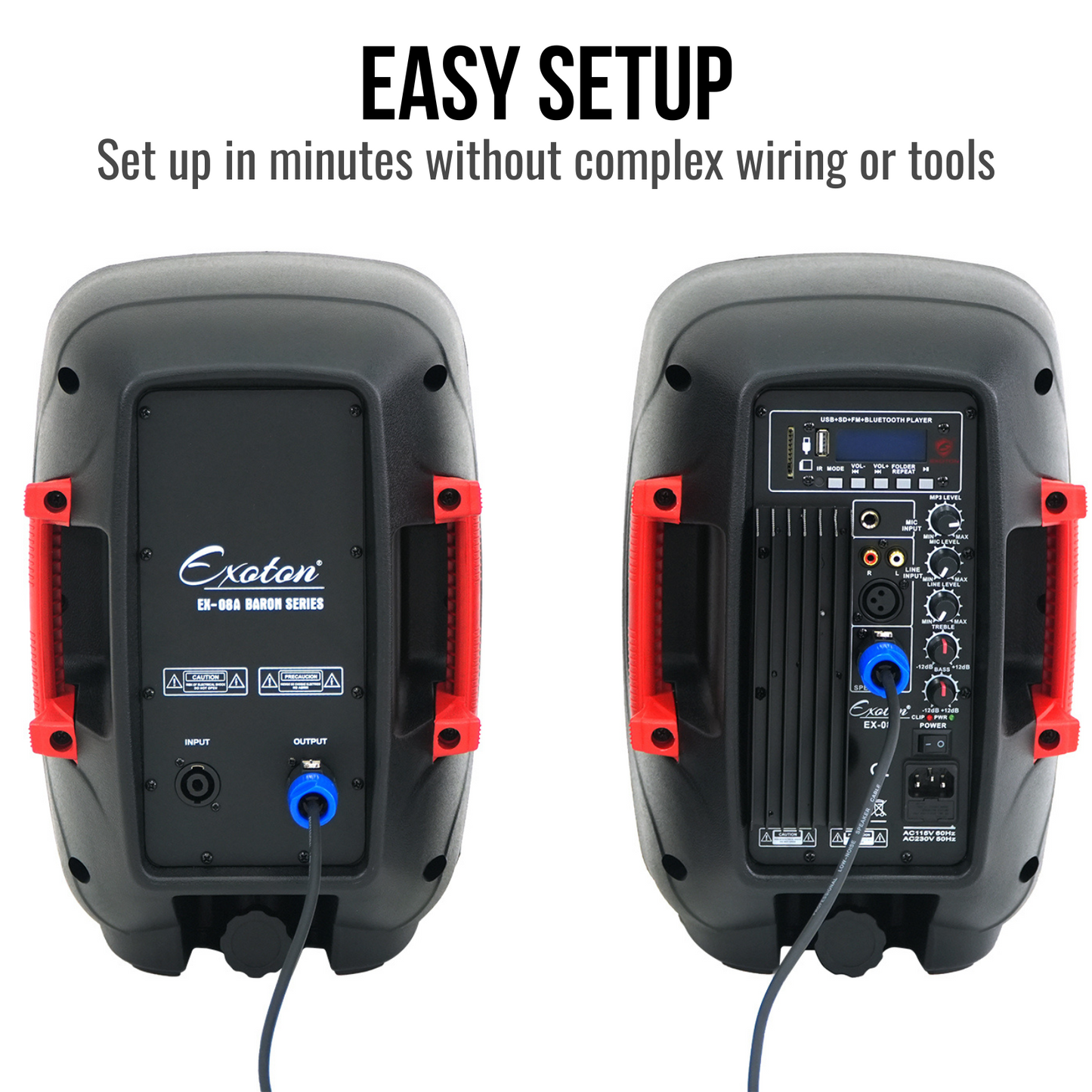 1200W 8-inch 2-Way Bluetooth Powered PA Speakers With Microphone