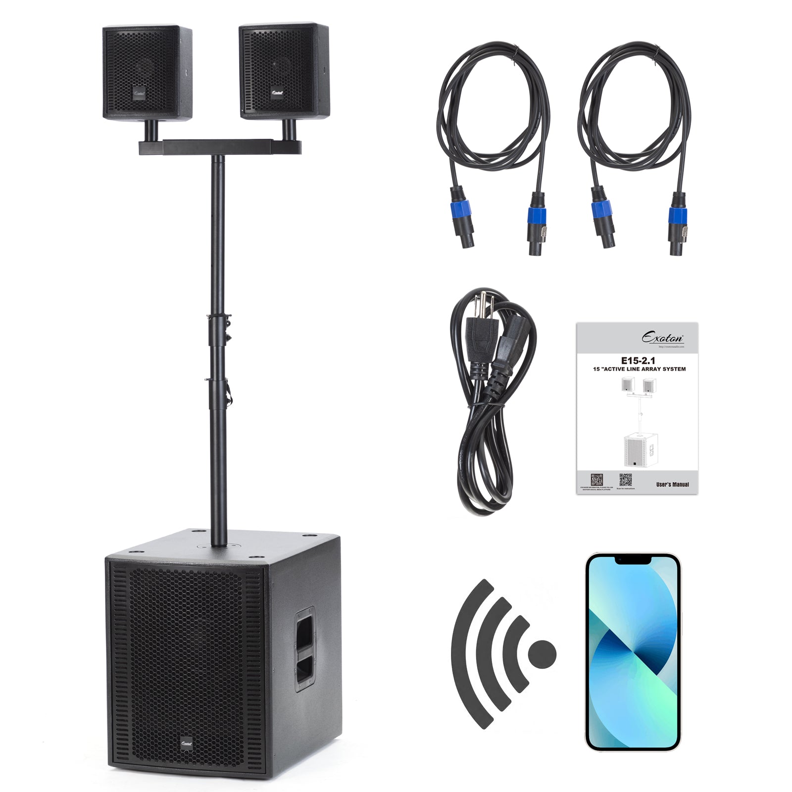 EXOTON 2200W Portable Bluetooth PA System 15-inch