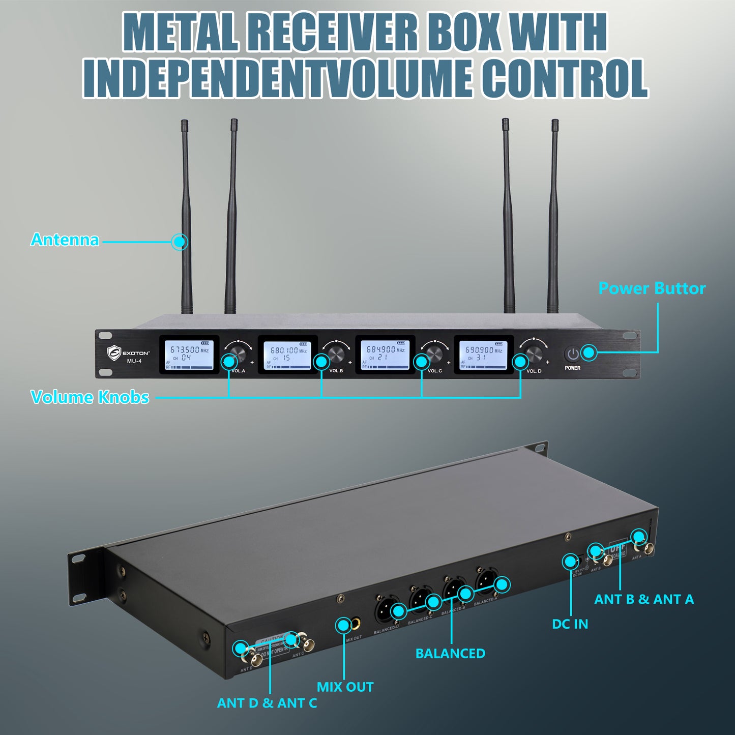4 Channel UHF Wireless Microphone System