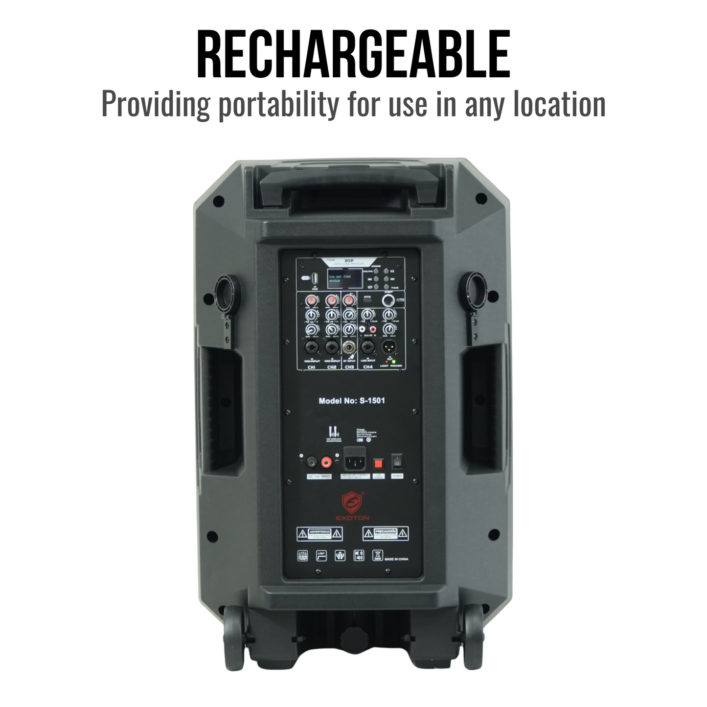 1600W 15-inch Bluetooth Portable PA System With Wireless Mic