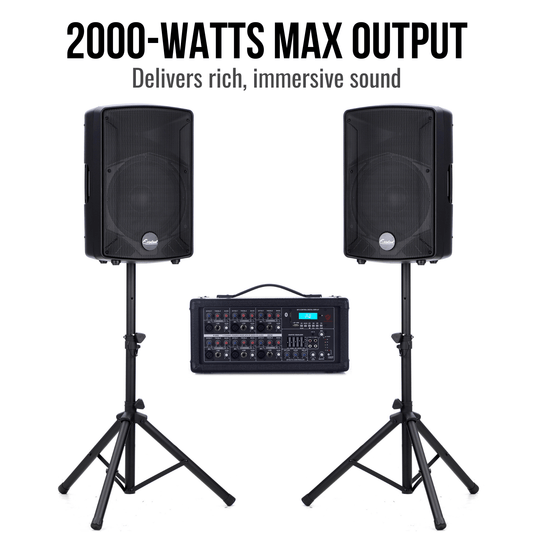2000W 12-inch PA Speakers System With 6 Channel Mixer