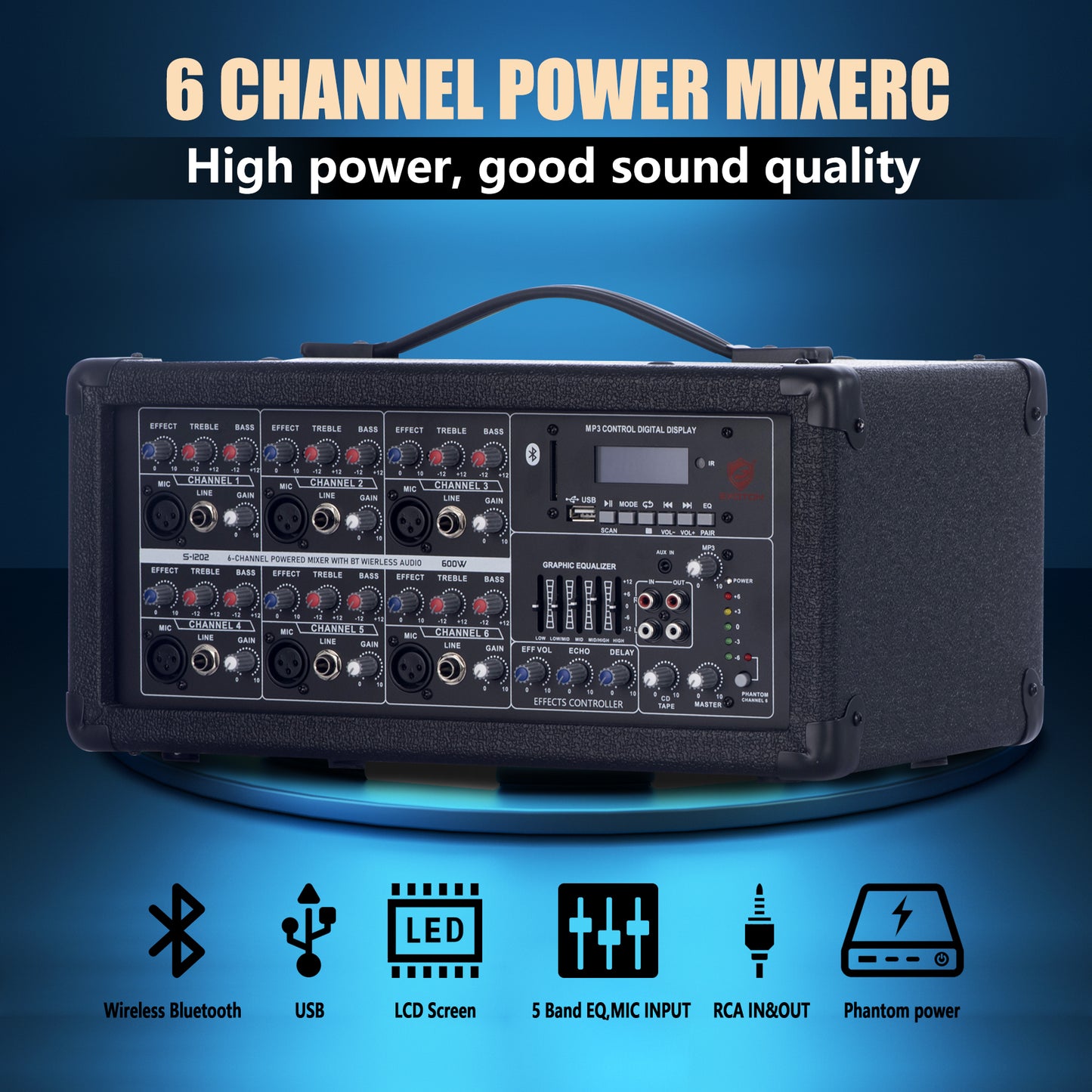 2000W 12-inch PA Speakers System With 6 Channel Mixer