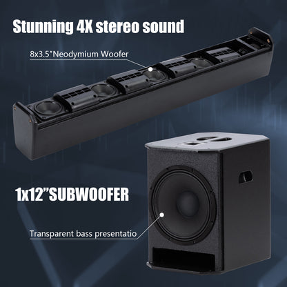 2000W 12-inch Powered Column PA System Portable Speaker