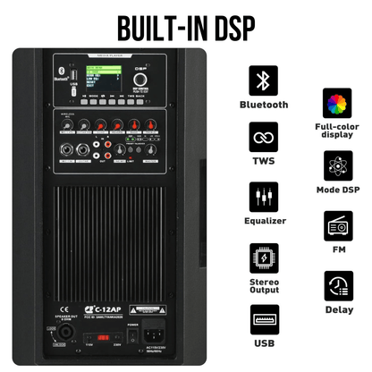 1500W 12-inch Bluetooth PA Speaker Set Dual PA System With Mic