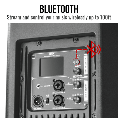 1400W 15-inch 2-Way Powered Loudspeaker With Bluetooth