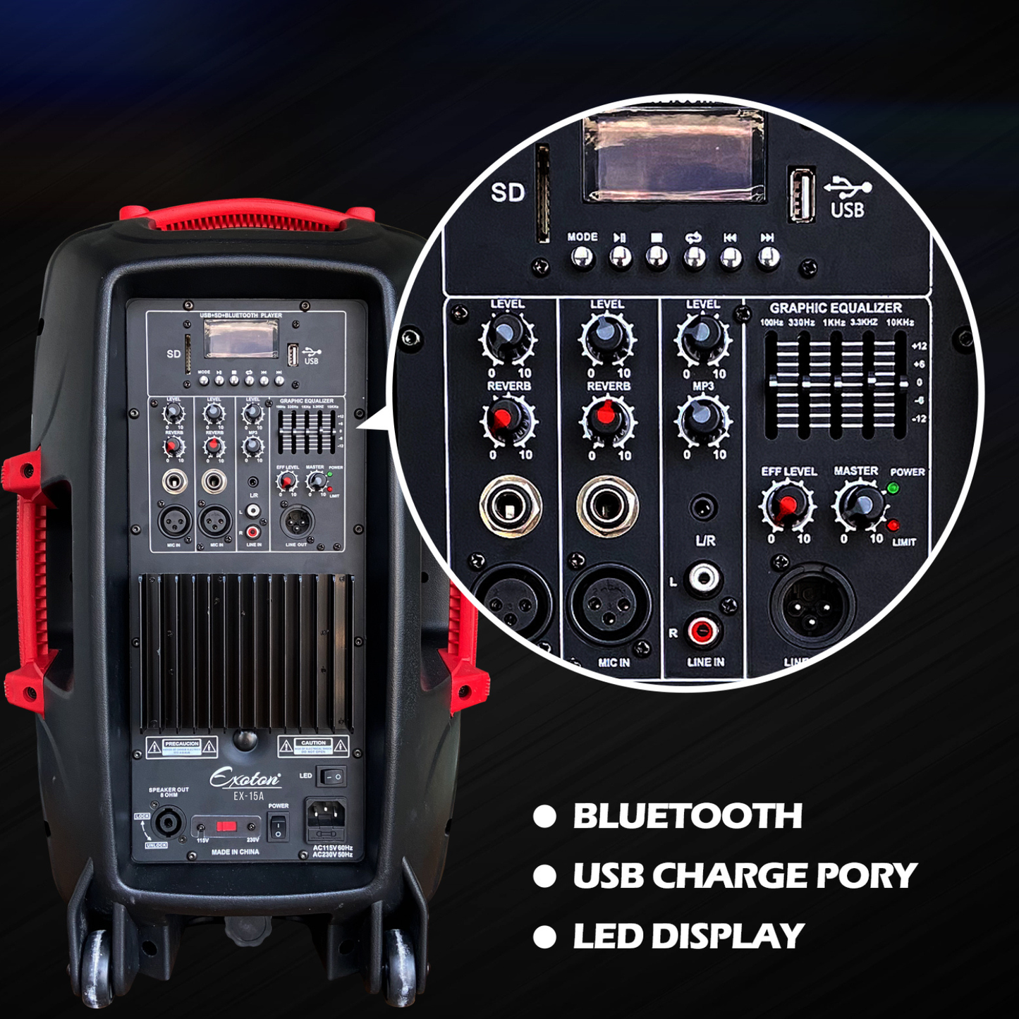 1600W 15-inch Bluetooth Portable PA System Party Speakers