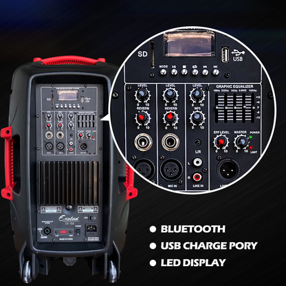 1600W 15-inch Bluetooth Portable PA System Party Speakers