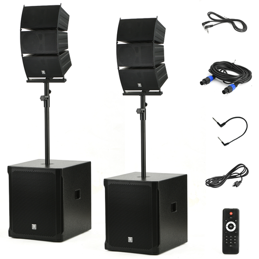 1400W Powered Line Array System With 2 Wooden 18-inch Subwoofers and 6 Line Array Speakers