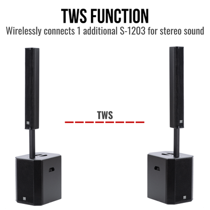 2000W 12-inch Powered Column PA System Portable Speaker