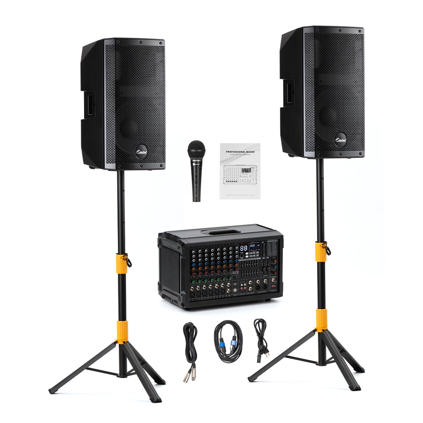 2000W 12-inch Passive Speakers With 10-Channel Bluetooth Stereo Mixer