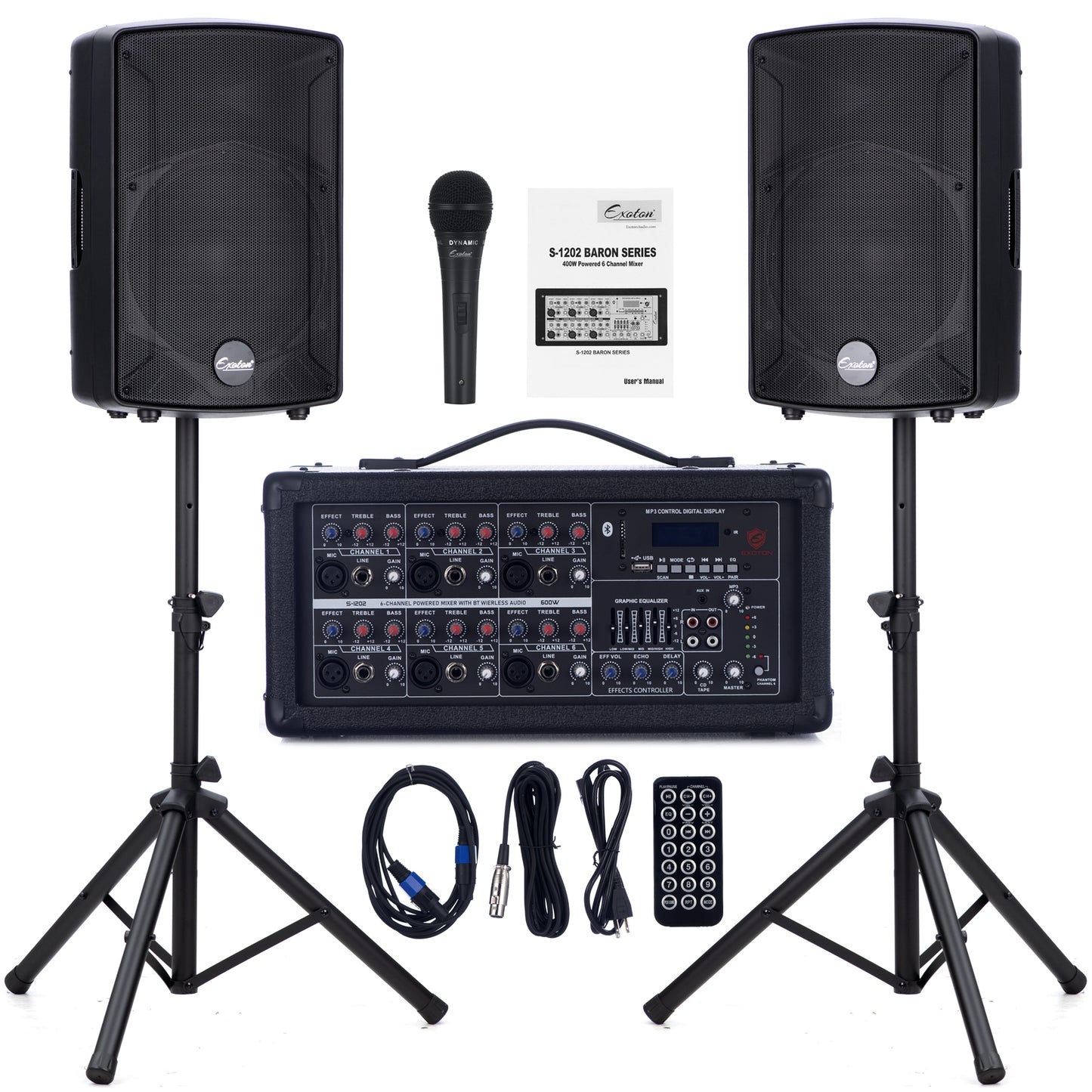 2000W 12-inch PA Speakers System With 6 Channel Mixer