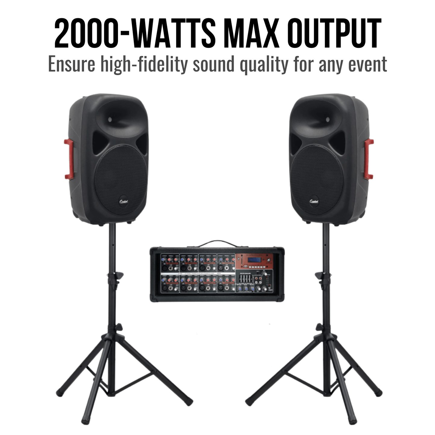 2000W 15-inch PA Speaker System With 8 Channel Mixer