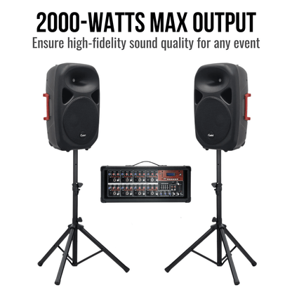 2000W 15-inch PA Speaker System With 8 Channel Mixer