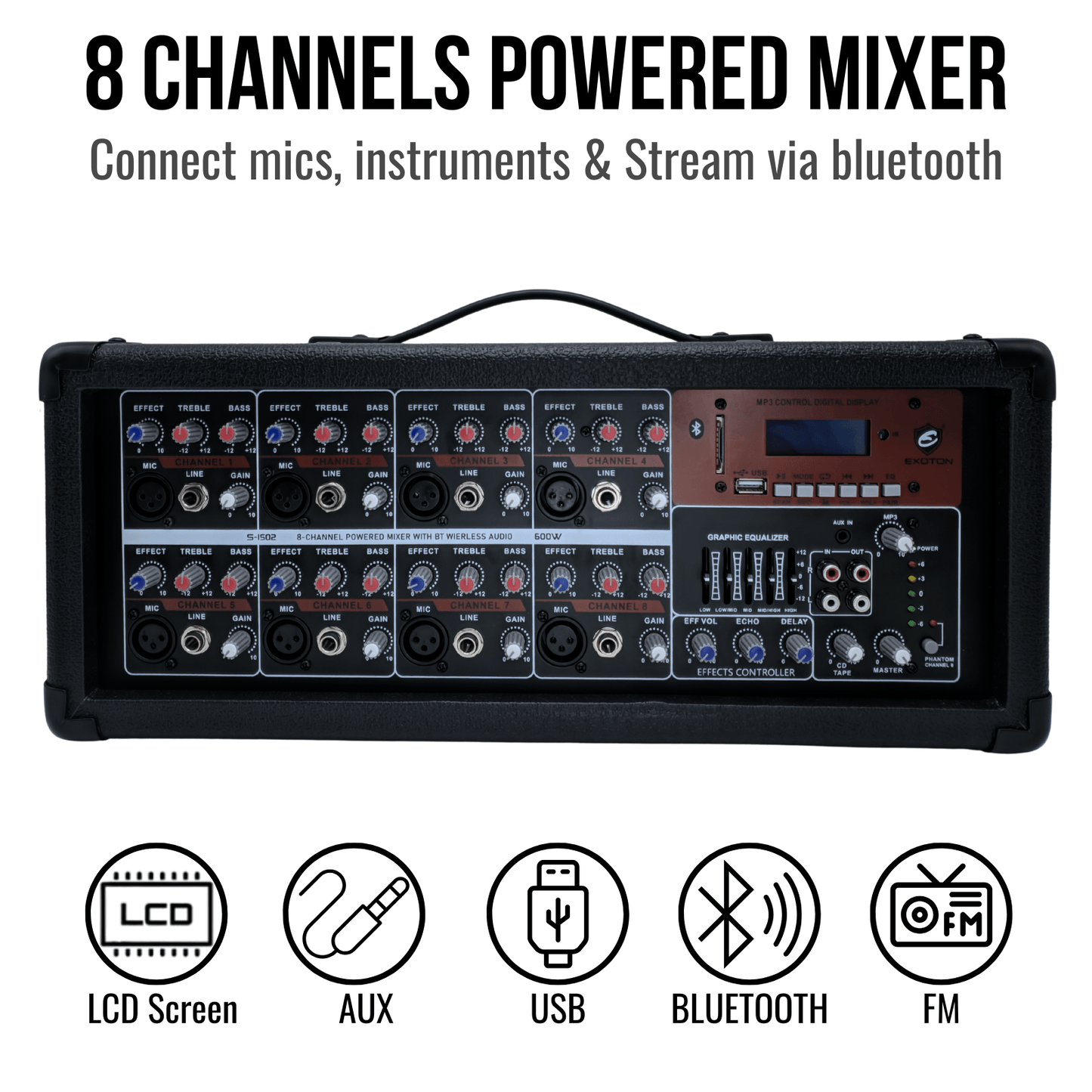 2000W 15-inch PA Speaker System With 8 Channel Mixer