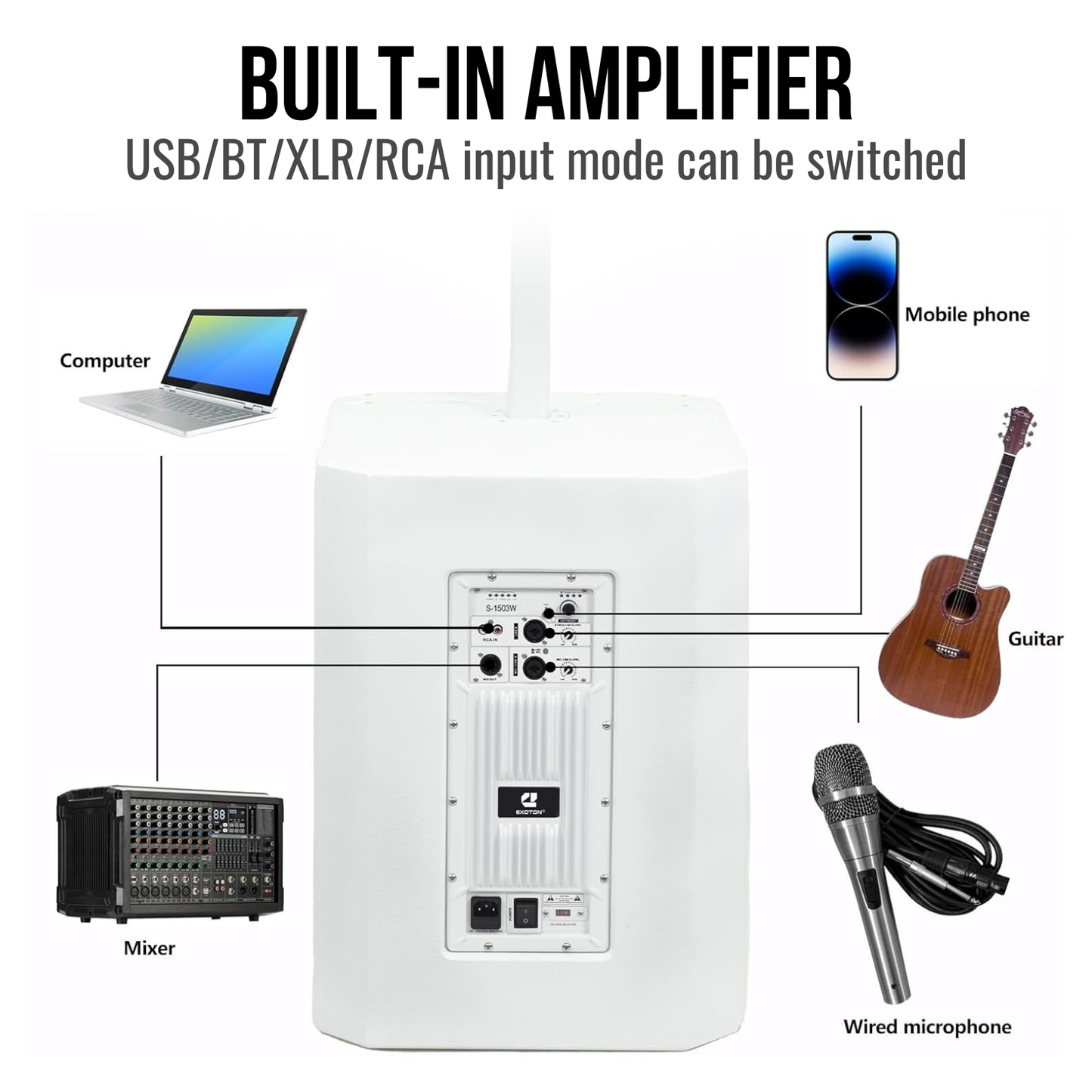 2000W 15-inch Bluetooth Column Loudspeakers - White