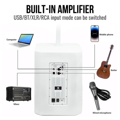 2000W 15-inch Bluetooth Column Loudspeakers - White