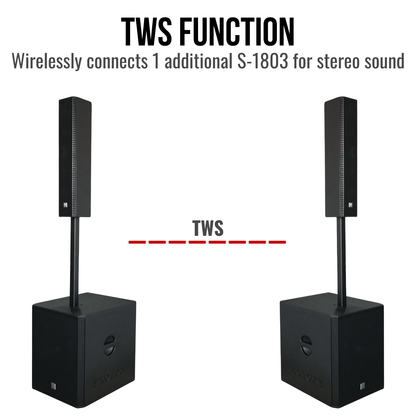 3000W 18-inch Powered Column Array Speaker System - Black
