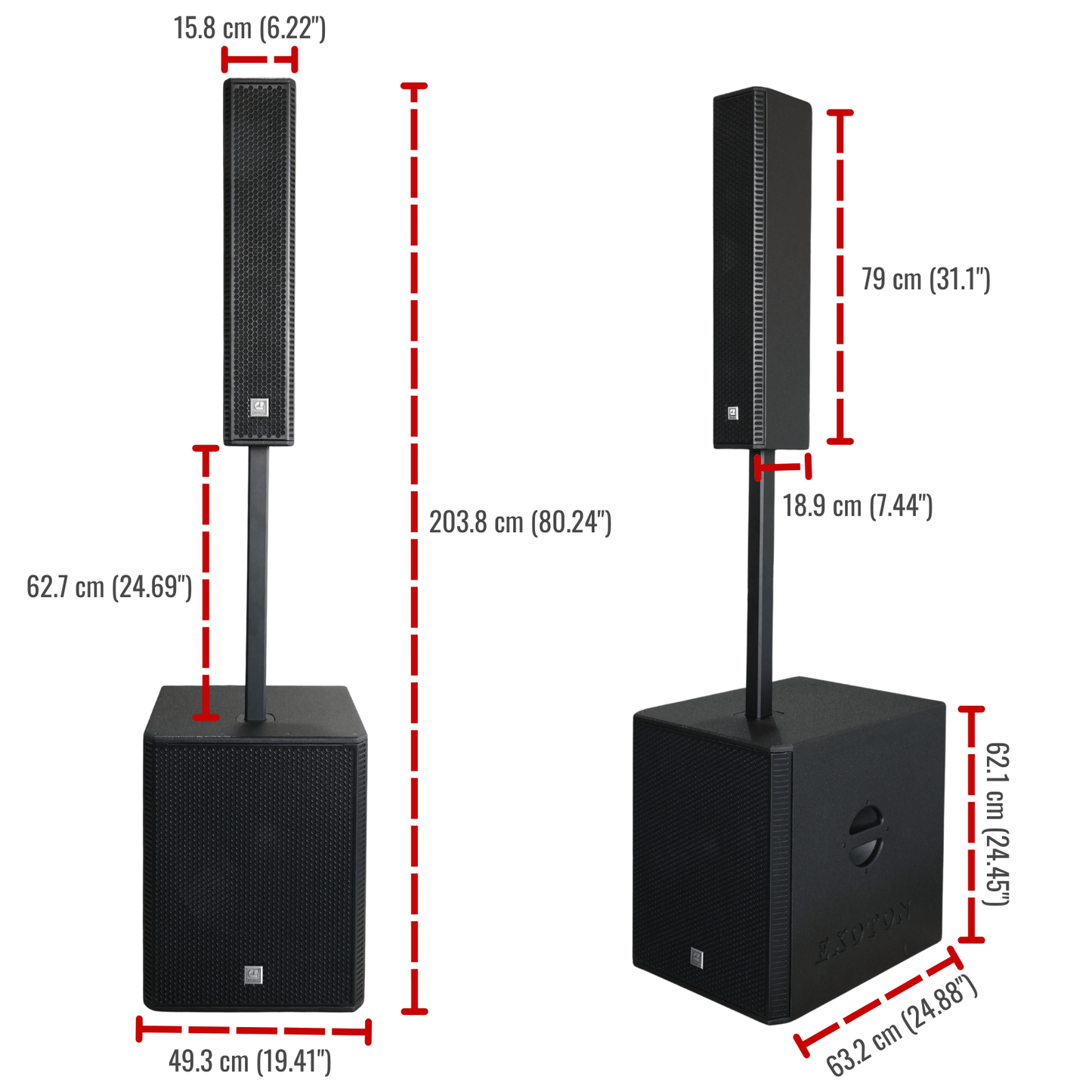 3000W 18-inch Powered Column Array Speaker System - Black