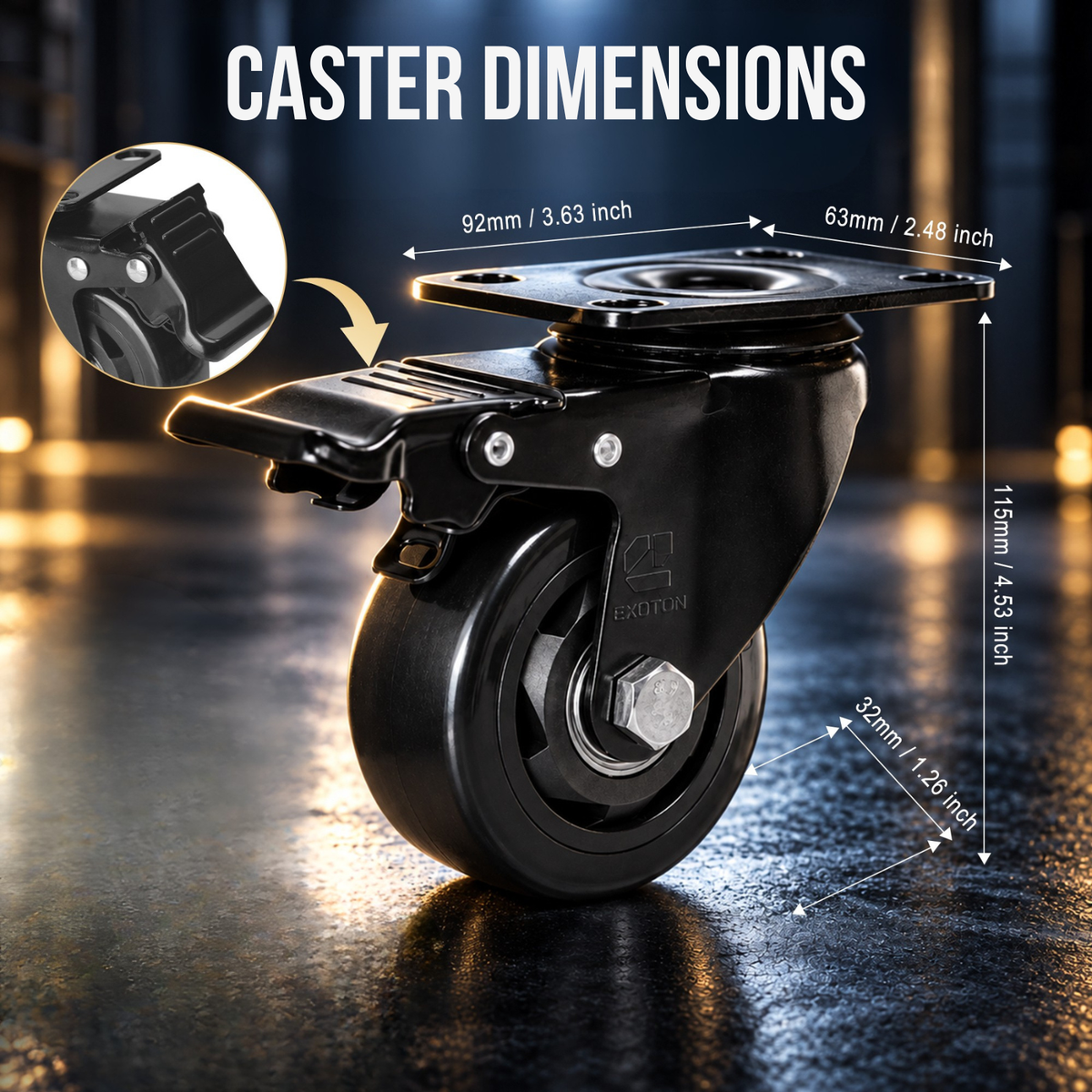 3-inch Heavy Duty Casters Set with Brake