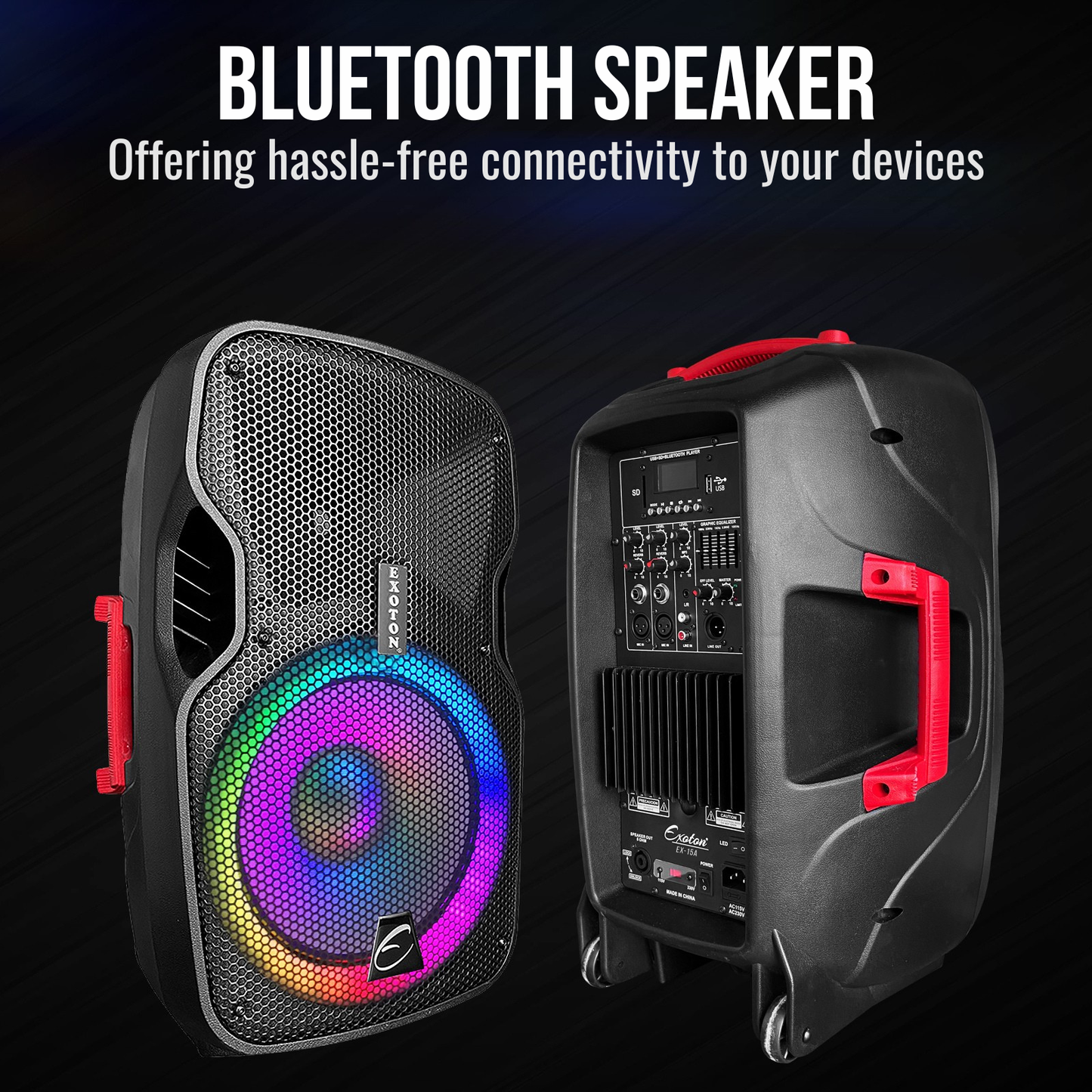 1600W 15-inch Bluetooth Portable PA System Party Speakers