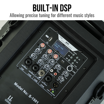 1600W 15-inch Bluetooth Portable PA System With Wireless Mic