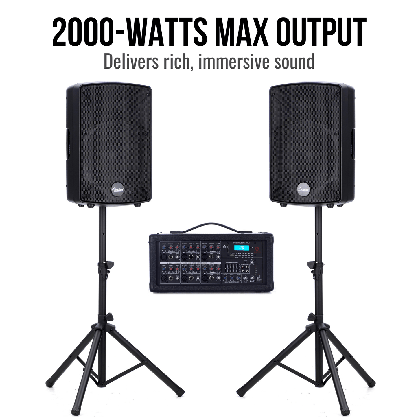2000W 12-inch PA Speakers System With 6 Channel Mixer