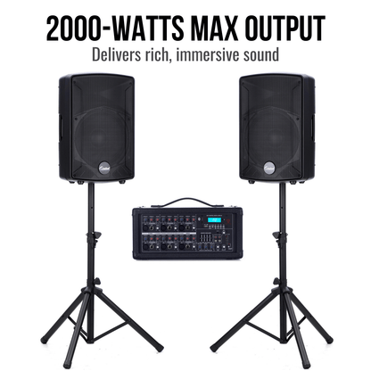 2000W 12-inch PA Speakers System With 6 Channel Mixer