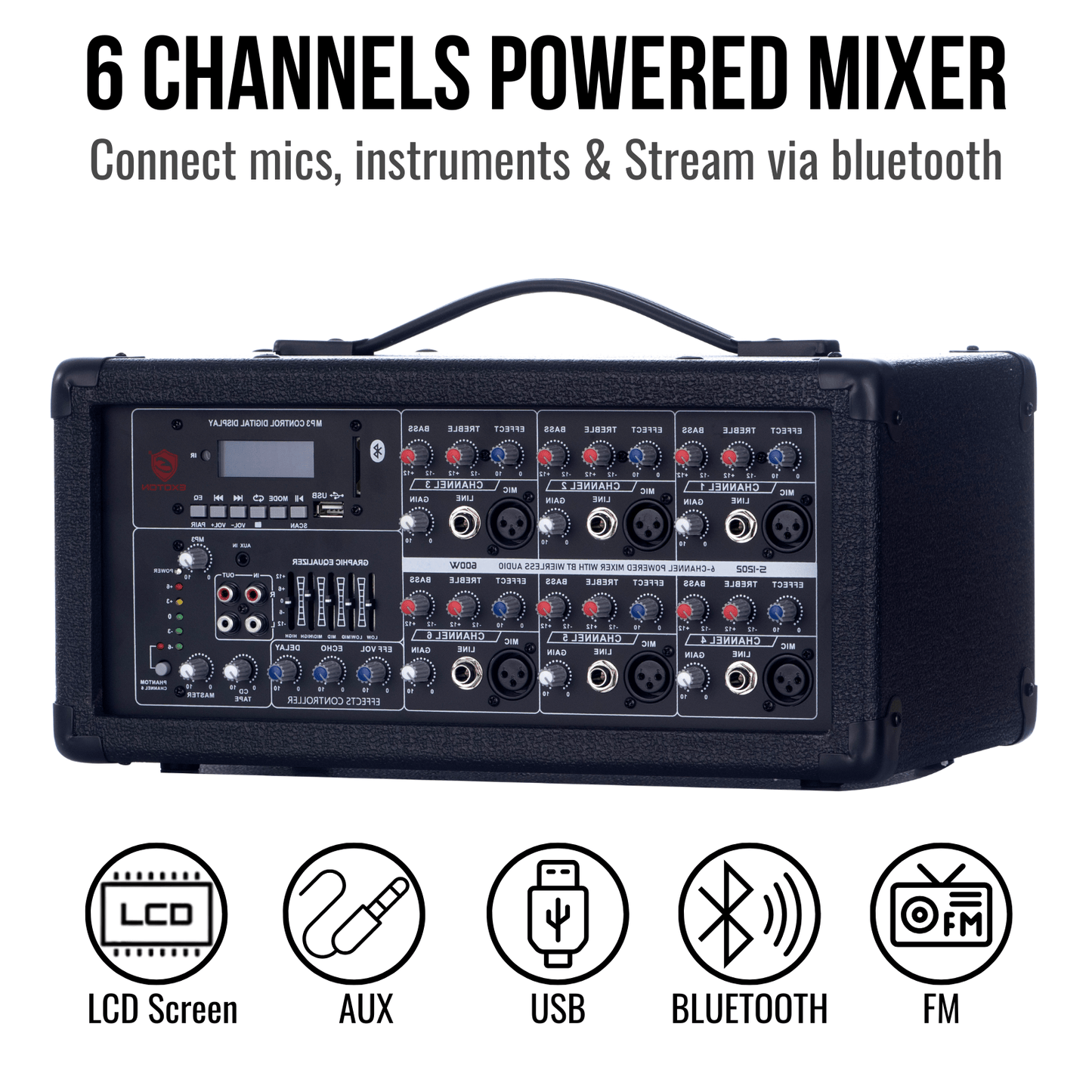 2000W 12-inch PA Speakers System With 6 Channel Mixer
