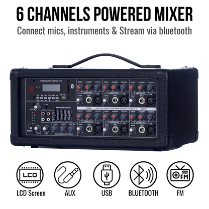 2000W 12-inch PA Speakers System With 6 Channel Mixer
