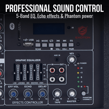 2000W 12-inch PA Speakers System With 6 Channel Mixer