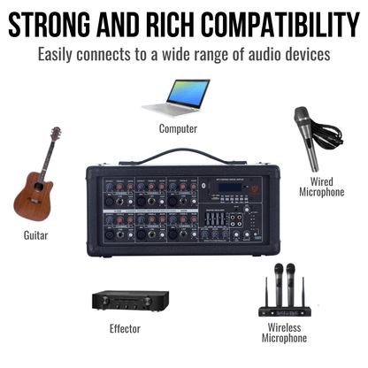 2000W 12-inch PA Speakers System With 6 Channel Mixer
